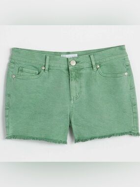 LOFT Green Frayed Hem Denim Shorts Size 31/ 12. Inseam is 3”. Great condition!